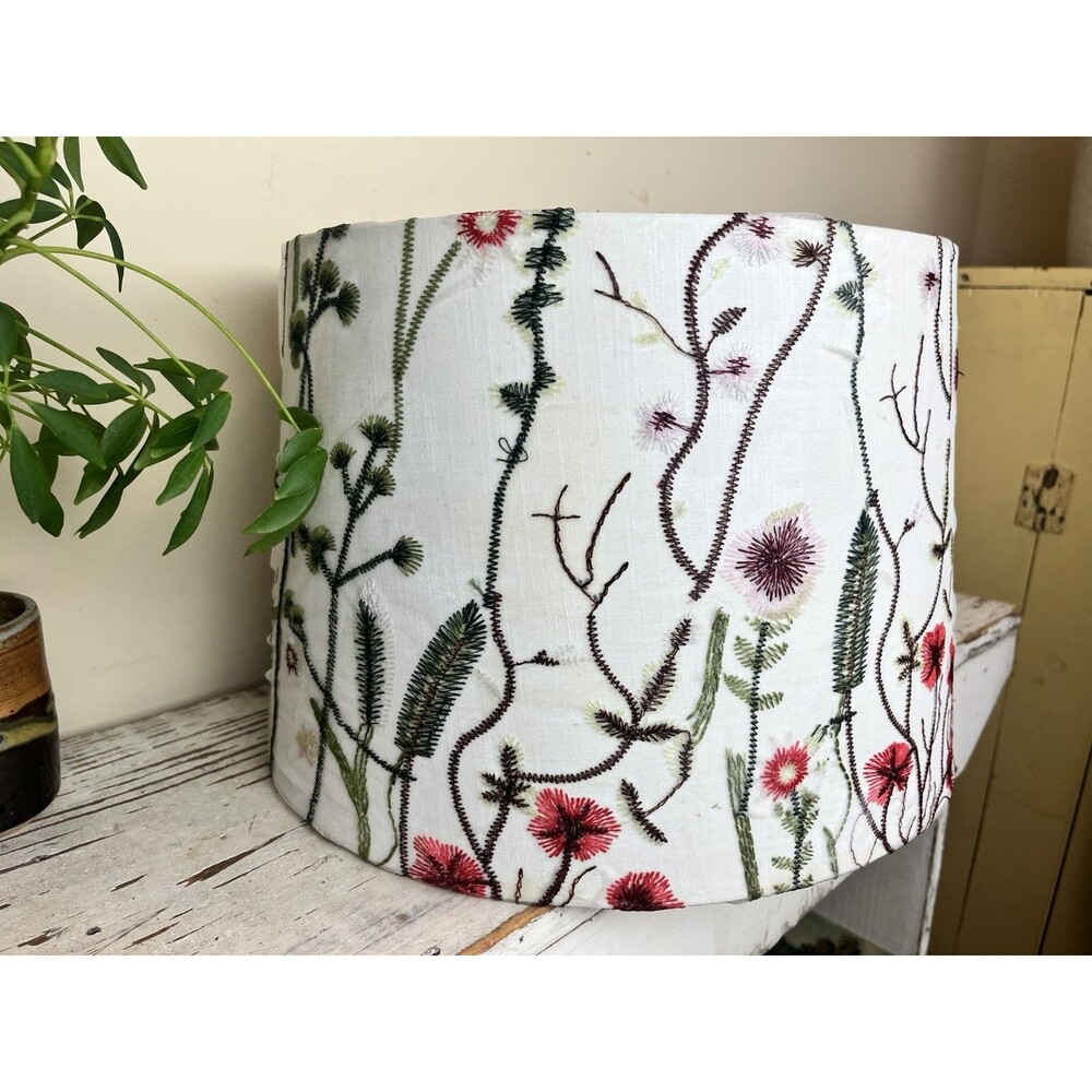 White Botanical Toile Mesh Floral Lamp Shade Application Hand Applied 13”x15” - Picture 8 of 10